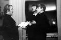 Johannes Karhusaari (vas.), Hannu Kononen ja Raimo Huttu pappisseminaarissa 1968 (Kuva: J. Karhusaaren kokoelma)